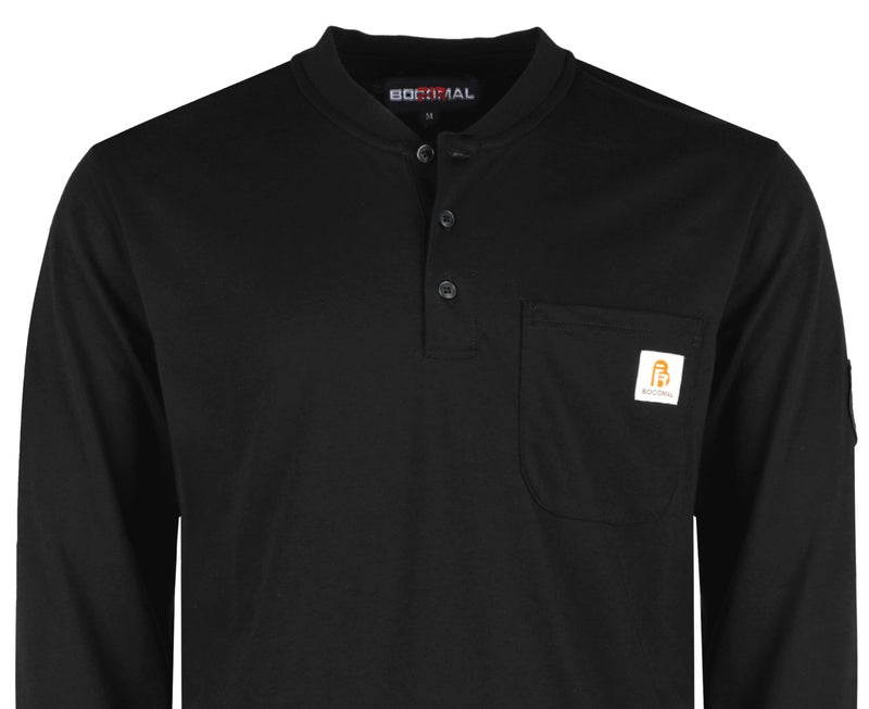 BOCOMAL FR Shirts Flame Resistant Shirts FR T Shirt NFPA2112/CAT2 7oz Black Men's Long Sleeve Fire Retardant Henley Shirts - Image 4